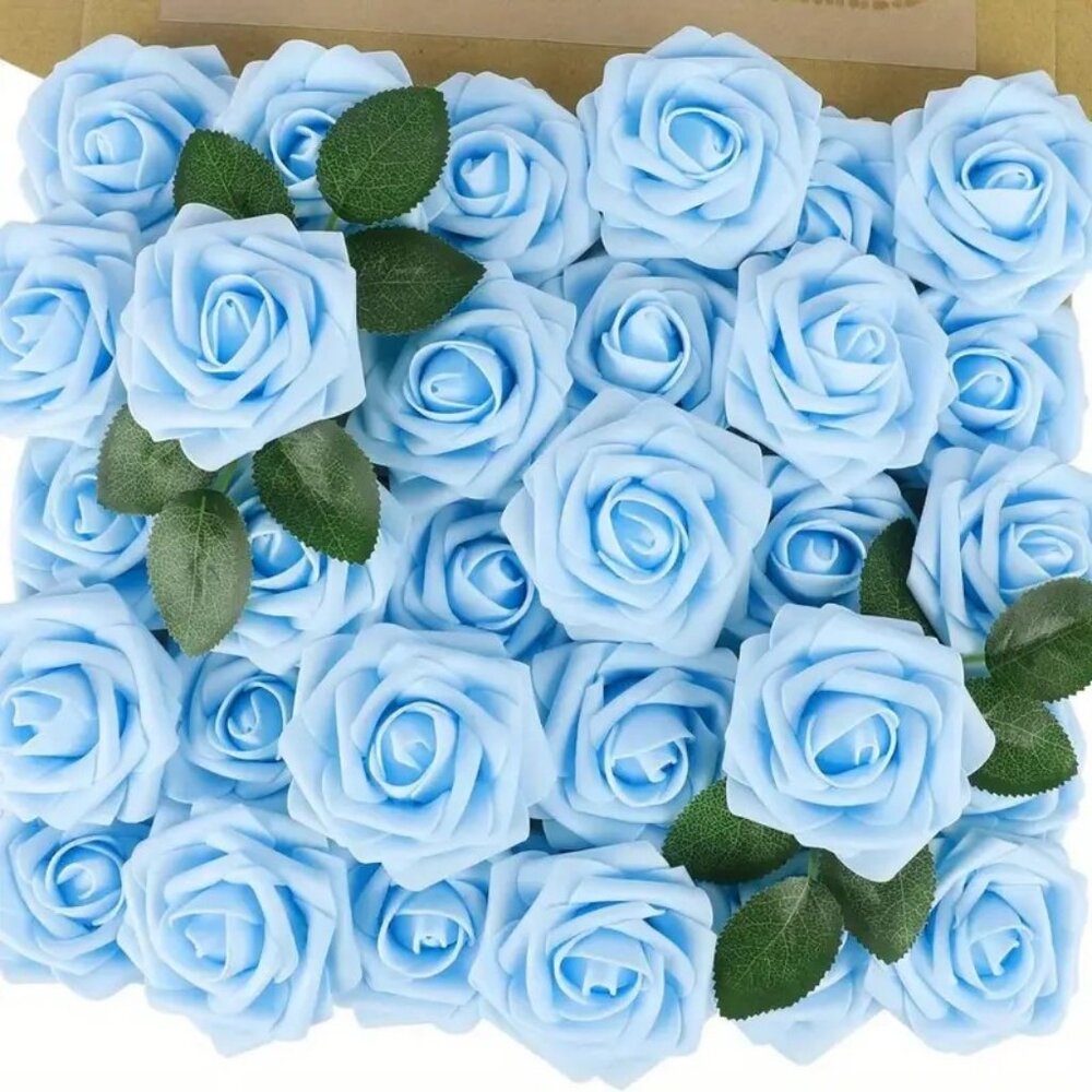 Light Baby Blue Real Touch Foam Roses